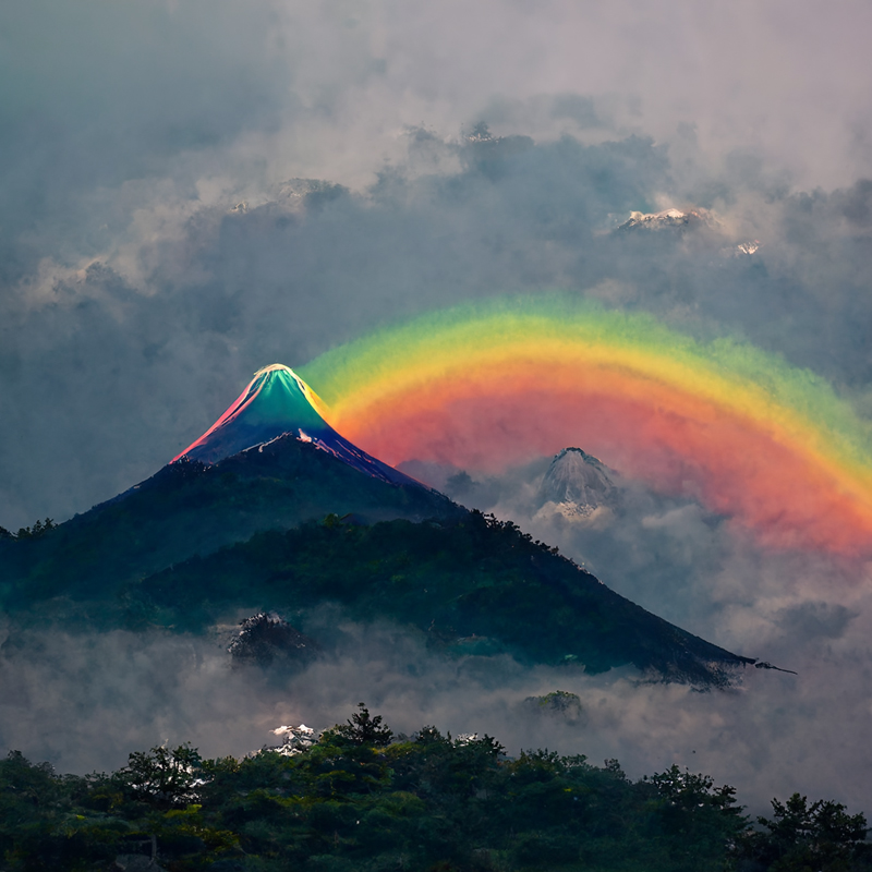 山にかかる虹